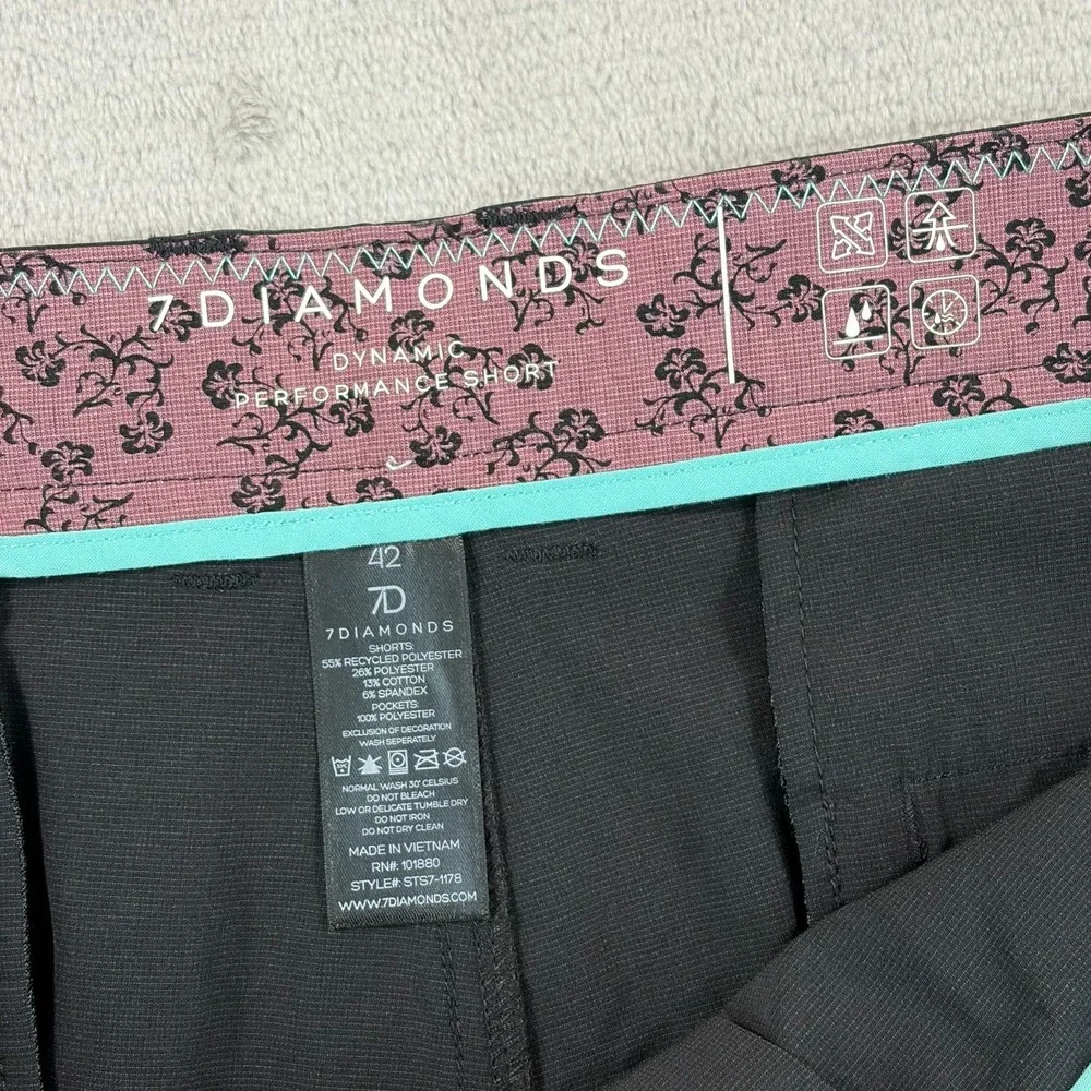 7 Diamonds Dynamic‎ Performance Shorts Men 42x7 Black Stretch Golf Casual NWOT